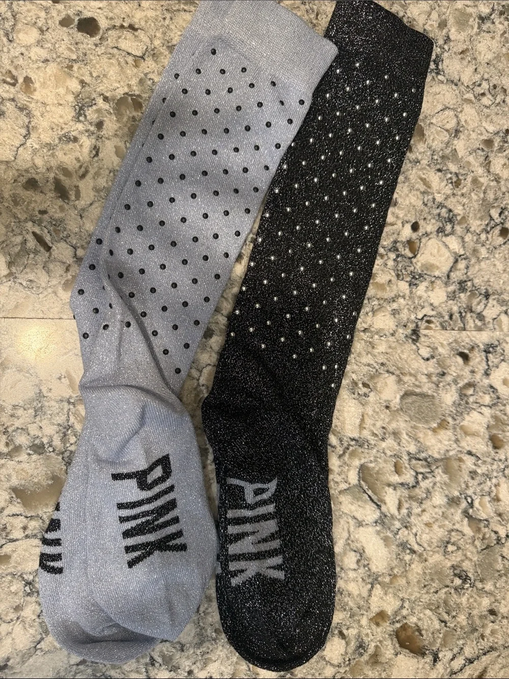 PINK Sparkle BOOT Socks in Silver and Black-Never worn.